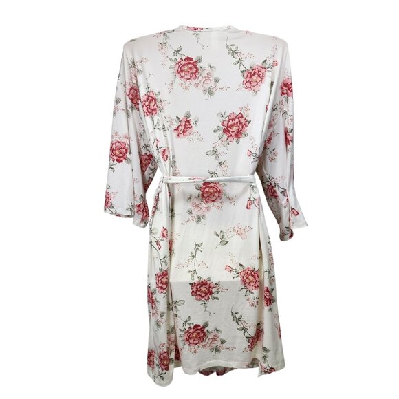 Floral Kimono Robe Belt L 93% Polyester & 7% Spandex‎ White & Pink Rose Pattern - Picture 3 of 9